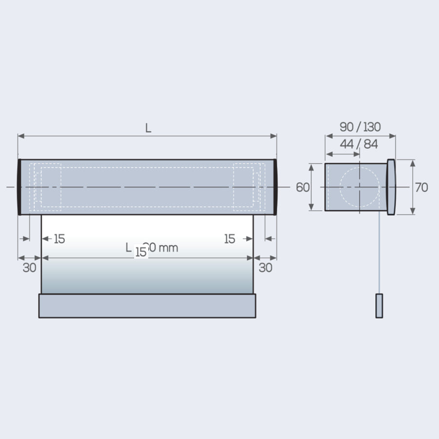 TENDA A RULLO AZIONAMENTO A MOLLA, FRONTALE DECORATIVO, SLOW 1928 ECLISSE S3-BOLLE